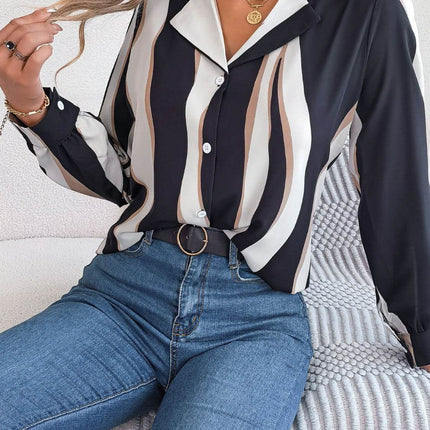 Printed Button Up Long Sleeve Shirt - MimiStylez