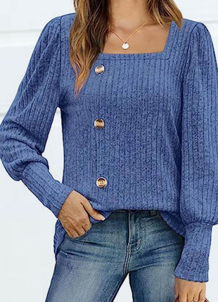 Decorative Button Square Neck Top - MimiStylez