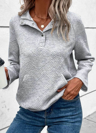 Geometric Snap Button Long Sleeve Sweatshirt - MimiStylez