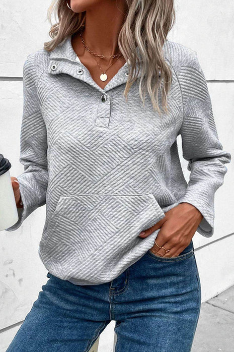 Geometric Snap Button Long Sleeve Sweatshirt - MimiStylez