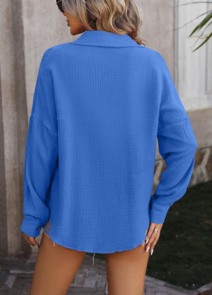 Textured Pocketed Button Up Dropped Shoulder Shirt - MimiStylez