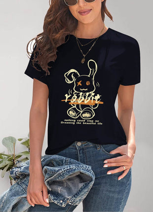 Rabbit Graphic Round Neck Short Sleeve T-Shirt - MimiStylez
