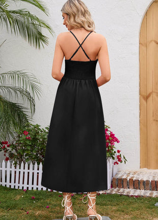 Crisscross Smocked Spaghetti Strap Dress - MimiStylez