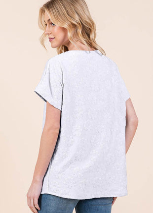 BOMBOM Floral Textured Short Sleeve T-Shirt - MimiStylez