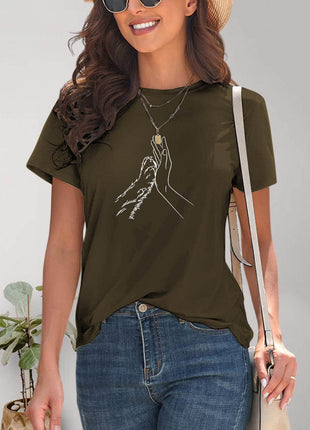 Graphic Round Neck Short Sleeve T-Shirt - MimiStylez