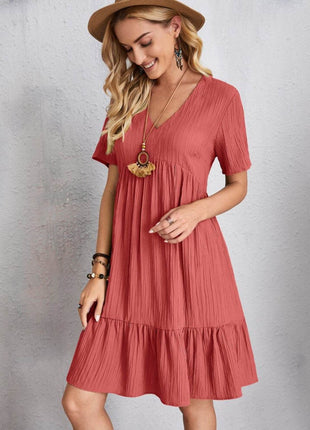 Full Size V-Neck Short Sleeve Dress - MimiStylez