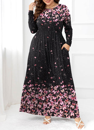 Plus Size Round Neck Maxi Dress with Pockets - MimiStylez