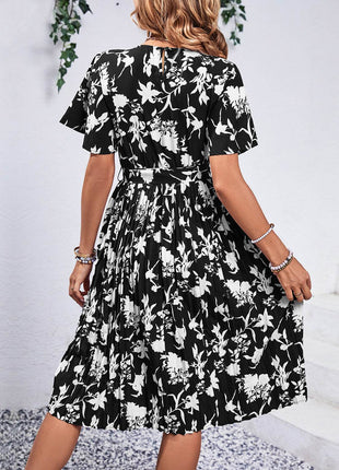 Printed Round Neck Short Sleeve Dress - MimiStylez