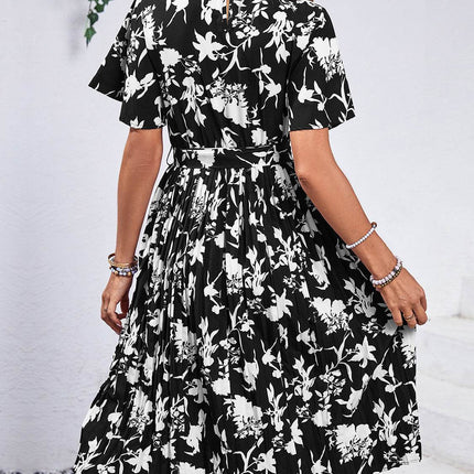 Printed Round Neck Short Sleeve Dress - MimiStylez