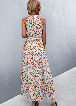 Printed Sleeveless Tie Waist Maxi Dress - MimiStylez