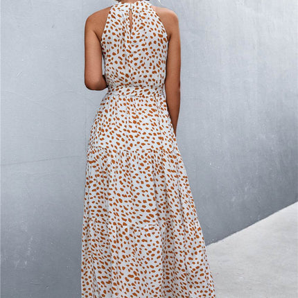 Printed Sleeveless Tie Waist Maxi Dress - MimiStylez