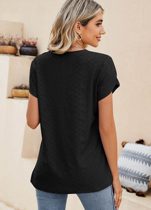 Eyelet Petal Sleeve V-Neck Knit Top - MimiStylez