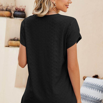 Eyelet Petal Sleeve V-Neck Knit Top - MimiStylez