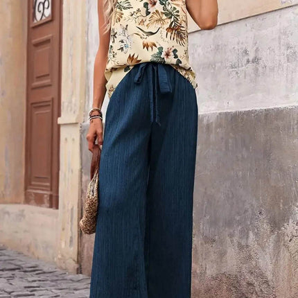 Printed Tank Top and Wide Leg Pants Set - MimiStylez