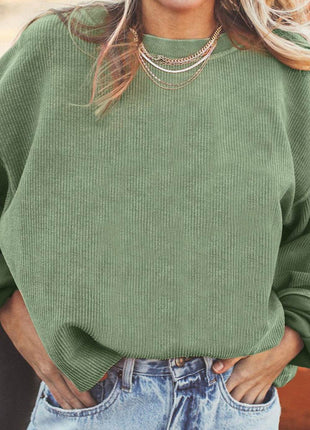 Ribbed Round Neck Drop Shoulder Sweatshirt - MimiStylez