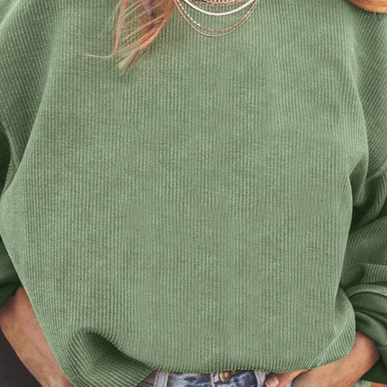 Ribbed Round Neck Drop Shoulder Sweatshirt - MimiStylez