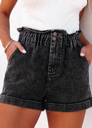 Paperbag Waist Denim Shorts with Pockets - MimiStylez