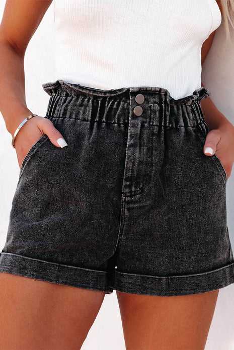Paperbag Waist Denim Shorts with Pockets - MimiStylez