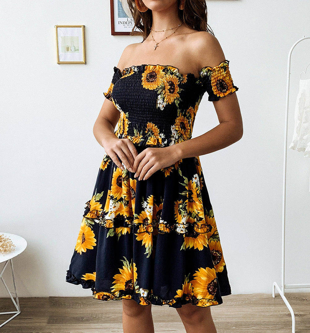 Ruffled short sleeve halter dress