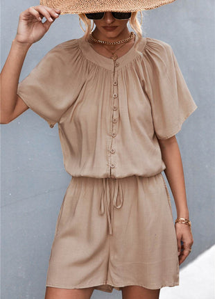 Buttoned Gather Detail Romper - MimiStylez