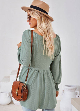 V-Neck Lantern Sleeve Blouse - MimiStylez