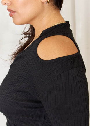 Culture Code Full Size Ribbed Surplice Cold Shoulder Top - MimiStylez