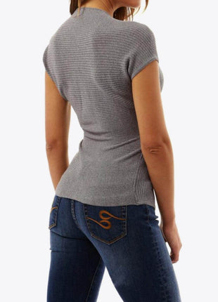 Ribbed Surplice Neck Slit Top - MimiStylez