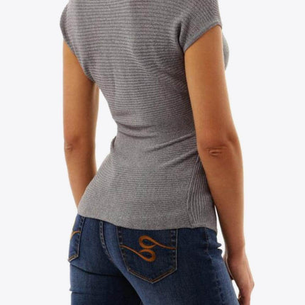 Ribbed Surplice Neck Slit Top - MimiStylez