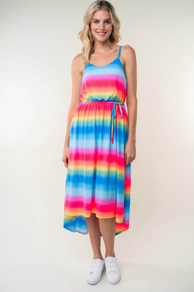 White Birch Full Size Ombre Striped Midi Cami Dress - MimiStylez