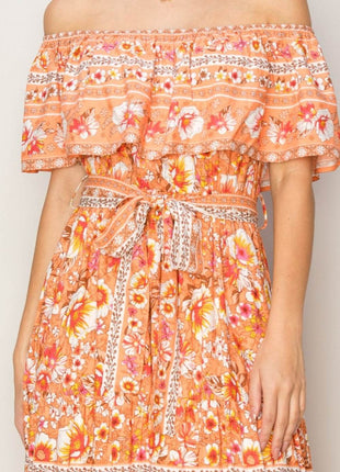 HYFVE Floral Off-Shoulder Tie Front Maxi Dress - MimiStylez