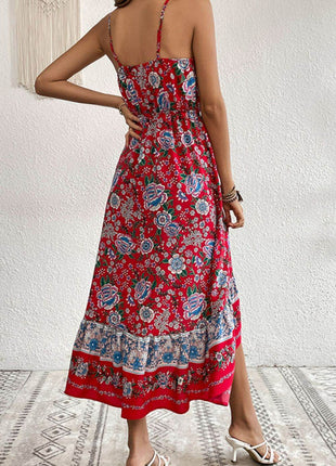 Bohemian Decorative Button Spaghetti Strap Dress - MimiStylez