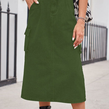 Slit Buttoned Denim Skirt with Pockets - MimiStylez
