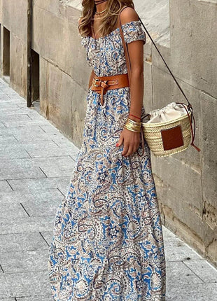 Boho Paisley Print Off Shoulder Maxi Dress - MimiStylez