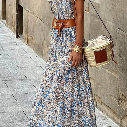 Boho Paisley Print Off Shoulder Maxi Dress - MimiStylez