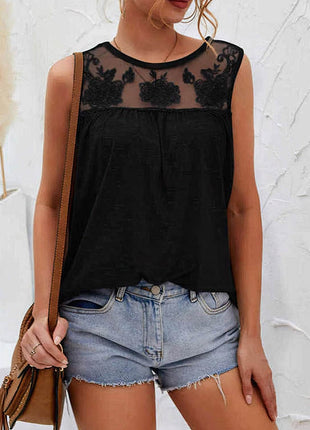 Lace Detail Round Neck Tank - MimiStylez