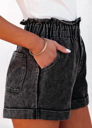 Paperbag Waist Denim Shorts with Pockets - MimiStylez