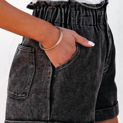 Paperbag Waist Denim Shorts with Pockets - MimiStylez