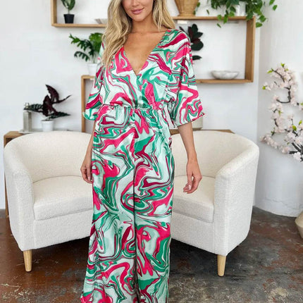 Double Take Full Size Half Sleeve Wide Leg Jumpsuit - MimiStylez