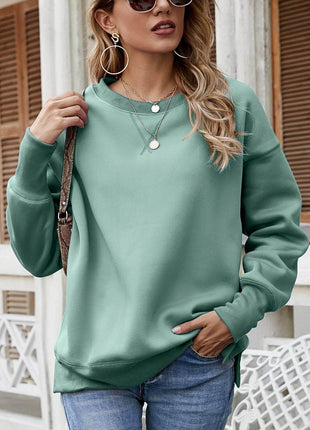Dropped Shoulder Slit Sweatshirt - MimiStylez