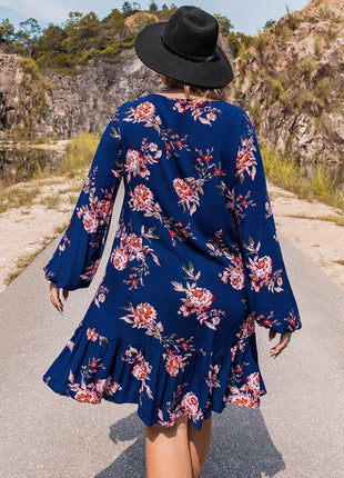 Plus Size V-Neck Long Sleeve Dress - MimiStylez