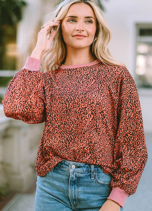 Leopard Round Neck Long Sleeve Sweatshirt - MimiStylez