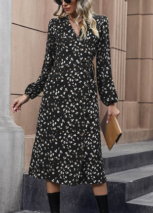 Printed Surplice Neck Long Sleeve Dress - MimiStylez