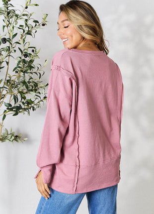 Culture Code Full Size Round Neck Exposed Seam Slit Top - MimiStylez