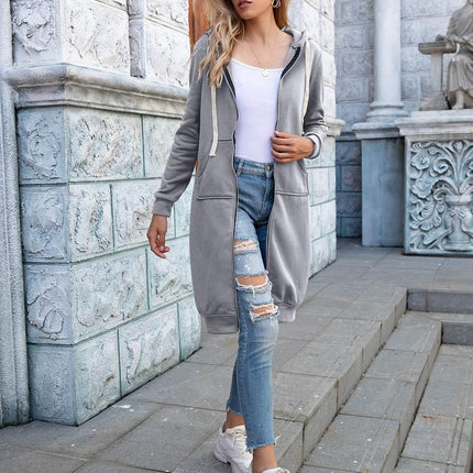 Zip-Up Longline Hoodie with Pockets - MimiStylez