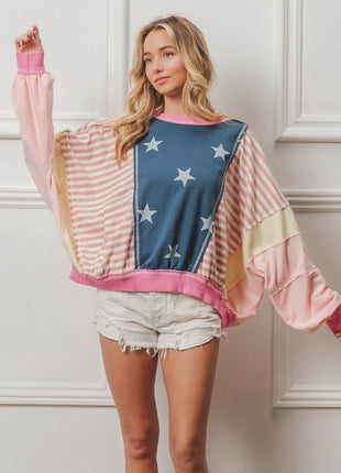 BiBi Stars and Stripes Round Neck Long Sleeve Top - MimiStylez