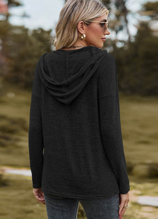 Drawstring Dropped Shoulder Hooded T-Shirt - MimiStylez