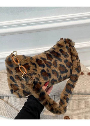 Leopard Fluff Shoulder Bag - MimiStylez