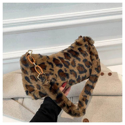 Leopard Fluff Shoulder Bag - MimiStylez