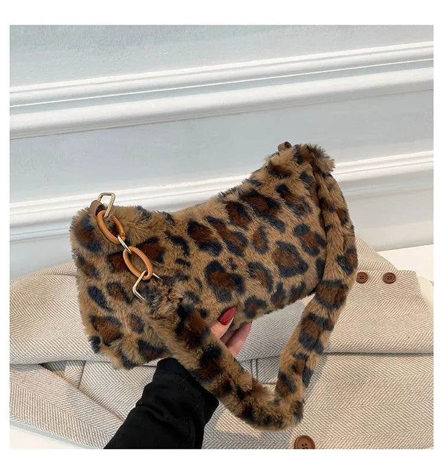 Leopard Fluff Shoulder Bag - MimiStylez