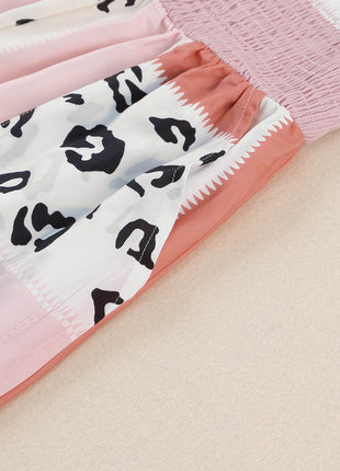 Leopard Color Block Smocked Jumpsuit - MimiStylez